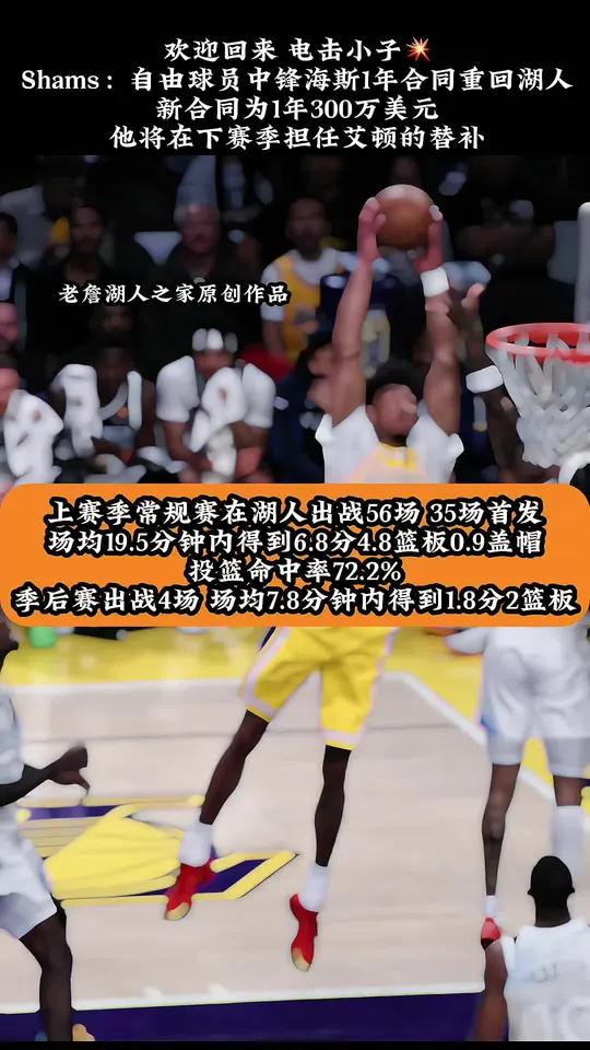 关于湖人重签海斯，寻找新赛季首发中锋的信息